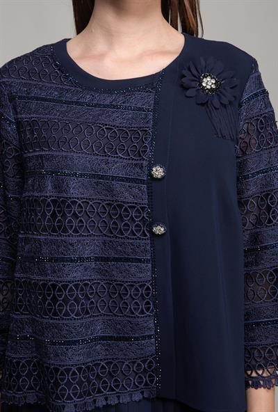 Yuvarlak Yaka Güpürlü Elbise 