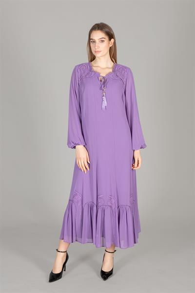 Round Neck Multi Chiffon Embroidered Dress