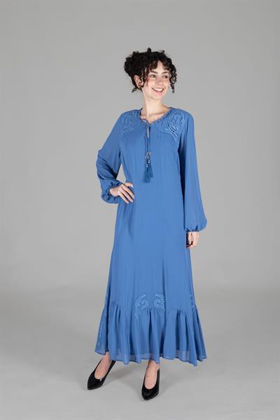Round Neck Multi Chiffon Embroidered Dress