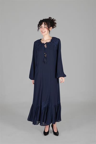 Round Neck Multi Chiffon Embroidered Dress