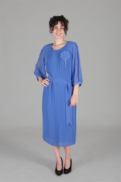 Yuvarlak Yaka Piliseli Elbise