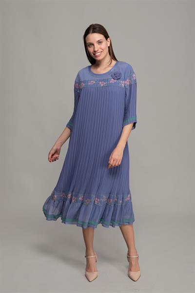 Round Neck Pleated Chiffon Dress