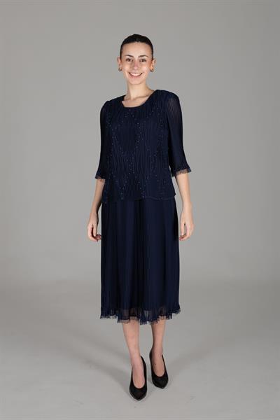 Yuvarlak Yaka Piliseli Şifon Elbise