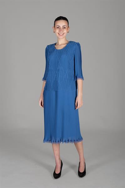 Yuvarlak Yaka Piliseli Şifon Elbise