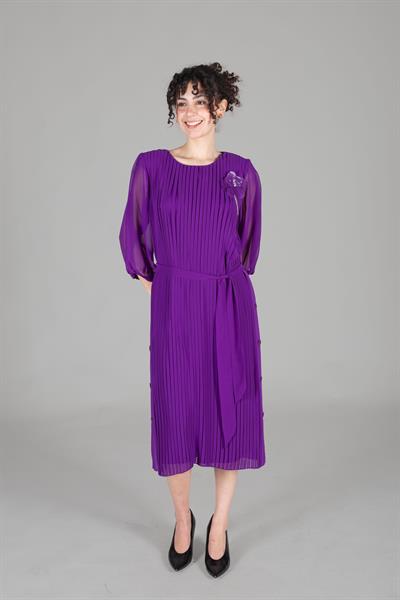 Round Neck Pleated Chiffon Dress
