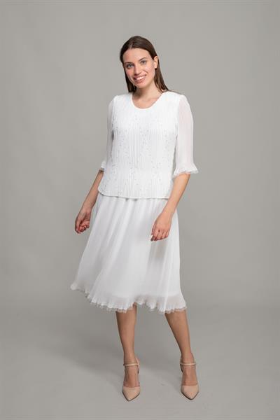 Yuvarlak Yaka Piliseli Şifon Elbise