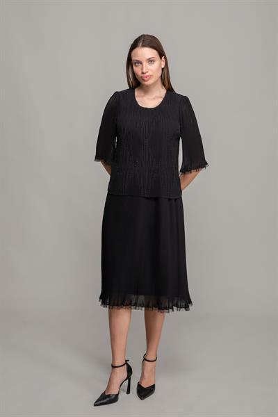 Yuvarlak Yaka Piliseli Şifon Elbise