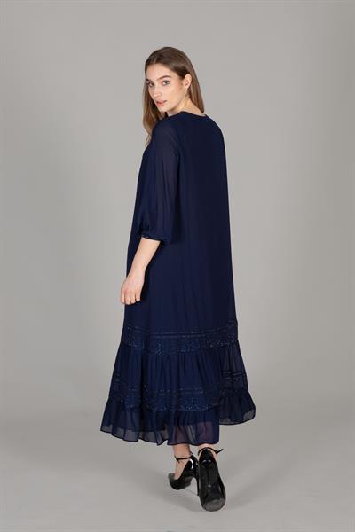 Yuvarlak Yaka Şifon Elbise