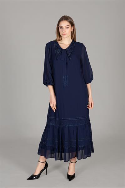 Yuvarlak Yaka Şifon Elbise