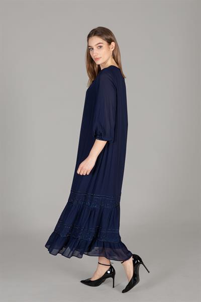 Yuvarlak Yaka Şifon Elbise