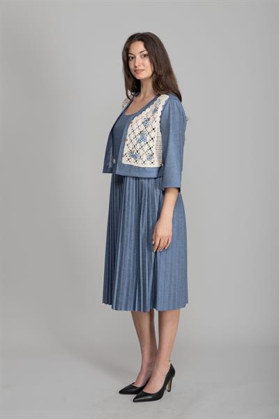 Yuvarlak Yaka Simli Ceketli Elbise