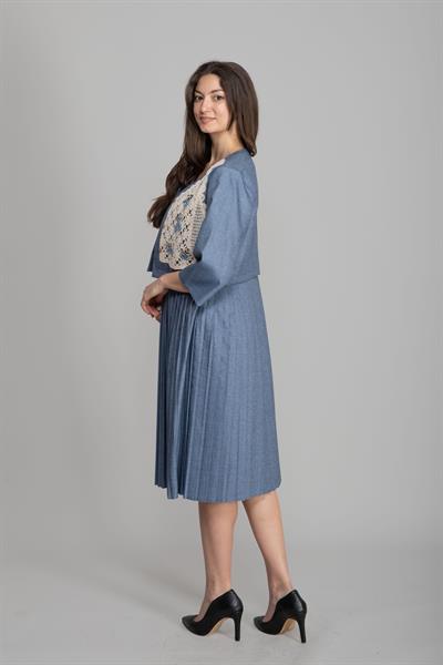 Yuvarlak Yaka Simli Ceketli Elbise