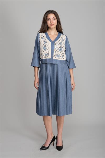 Yuvarlak Yaka Simli Ceketli Elbise