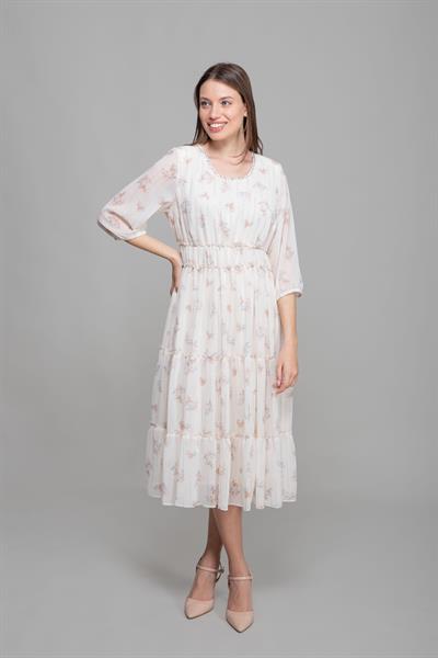 Yuvarlak Yaka Simli Yoryo Elbise