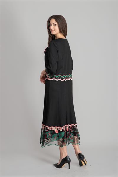 Yuvarlak Yaka Tül Brode Bluzanlı Elbise