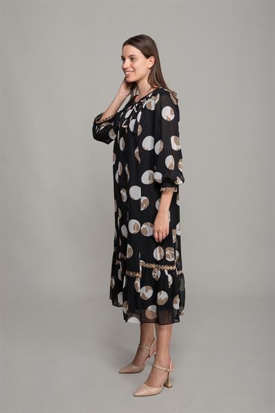 Yuvarlak Yaka Varaklı Şifon Elbise