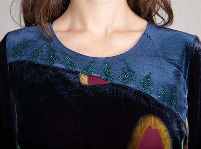 Yuvarlak Yaka Yakma Kadife Elbise