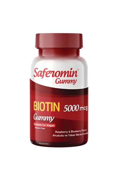 Saferomin Gummy Hair Vitamin Biotin 5000mcg Ahududu ve Yaban Mersini Aromalı 60 Adet