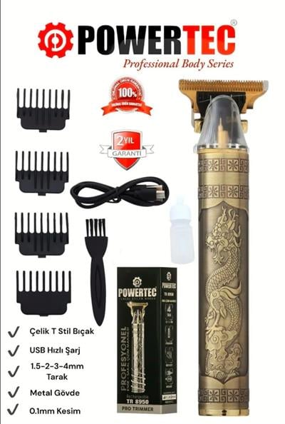 Powertec TR-8950 Profesyonel Usb Şarjlı Sakal Vücut Kıl Tüy Alma Kadın Erkek Lazer Öncesi Epilasyon Makinesi