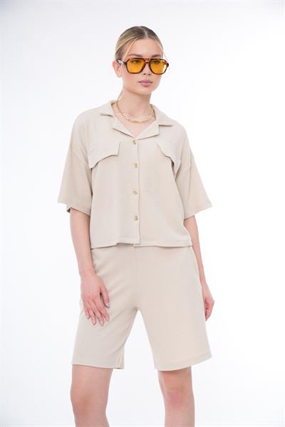 Basic Rahat Kalıp Crop Şort Takım 25044