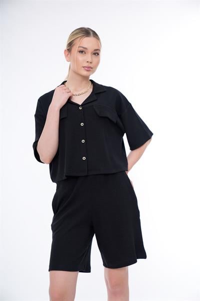 Basic Rahat Kalıp Crop Şort Takım 25044