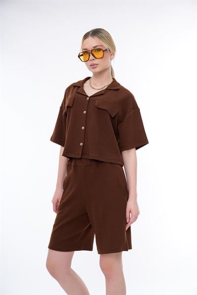 Basic Rahat Kalıp Crop Şort Takım 25044