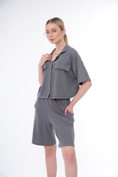 Basic Rahat Kalıp Crop Şort Takım 25044