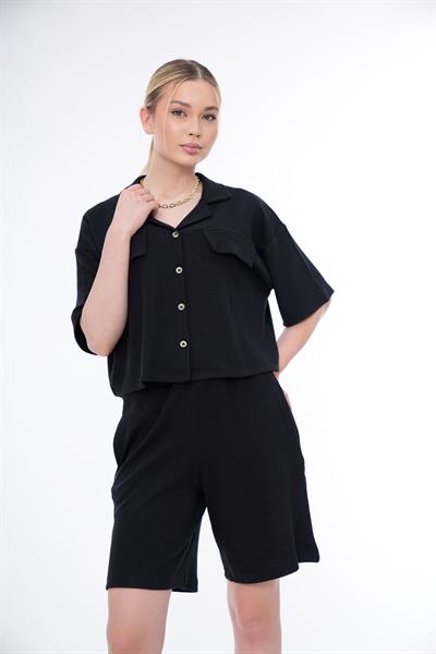 Basic Rahat Kalıp Crop Şort Takım 25044