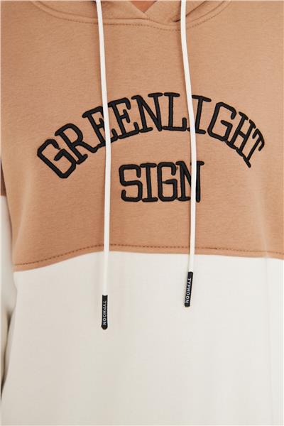 Kadın 3 İplik İçi Şardonlu Kapüşonlu Uzun Oversize Sweatshirt Vizon