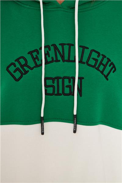 Kadın 3 İplik İçi Şardonlu Kapüşonlu Uzun Oversize Sweatshirt Yeşil