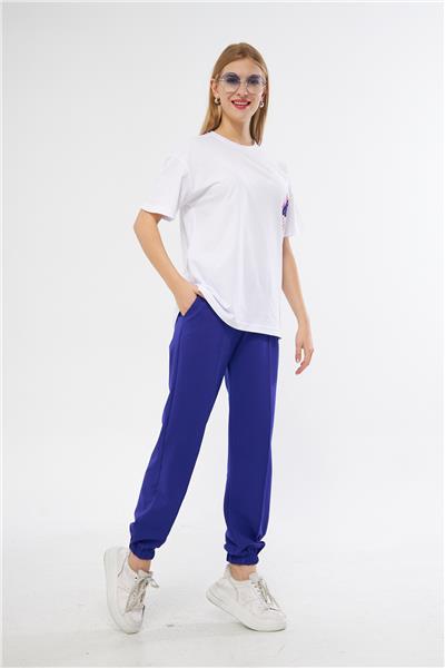 Kadın Arka Baskılı Oversize Kısa Kollu Yazlık Eşofman Takımı 24017 Sax