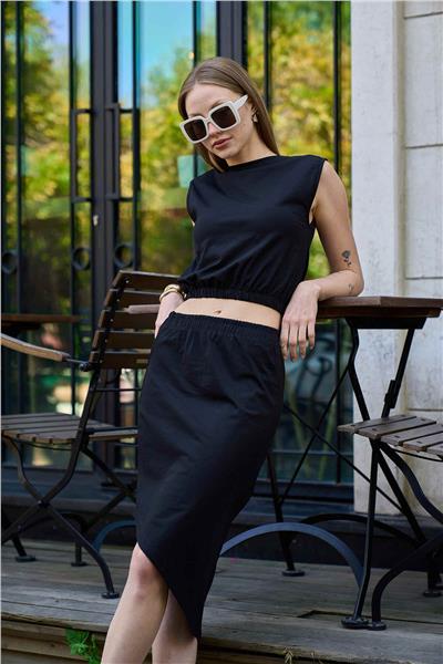 Kadın Asimetrik Etekli Viskon İkili Takım Bodycon