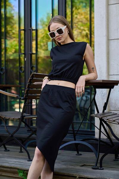 Kadın Asimetrik Etekli Viskon İkili Takım Bodycon