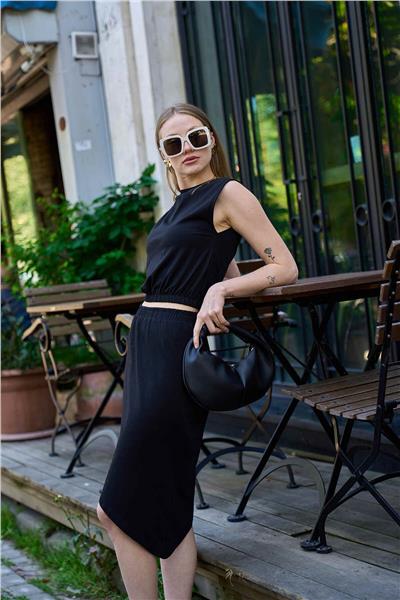 Kadın Asimetrik Etekli Viskon İkili Takım Bodycon