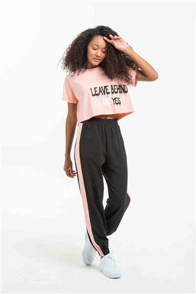 Kadın Baskılı Croplu Cepli Yüksek Bel Eşofman Takımı 22037 Siyah