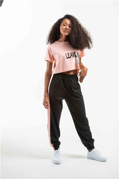 Kadın Baskılı Croplu Cepli Yüksek Bel Eşofman Takımı 22037 Siyah