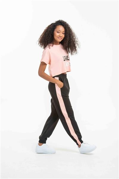 Kadın Baskılı Croplu Cepli Yüksek Bel Eşofman Takımı 22037 Siyah