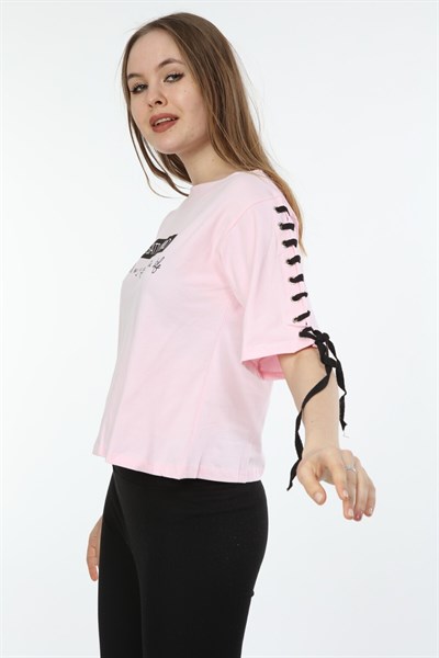 Kadın Baskılı Pudra T-shirt 20028