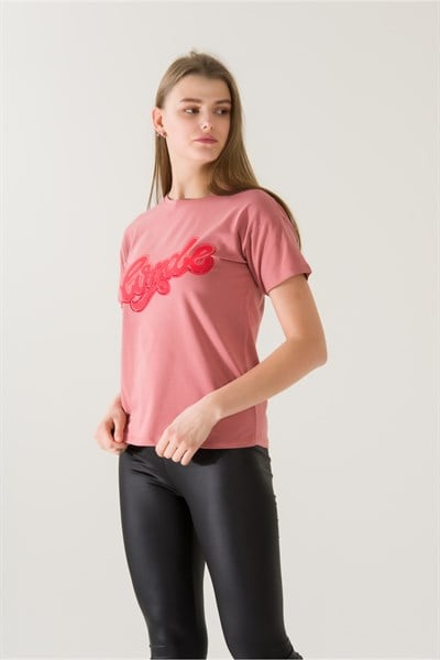 Kadın Blonde Baskılı Gül Kurusu T-shirt 21005