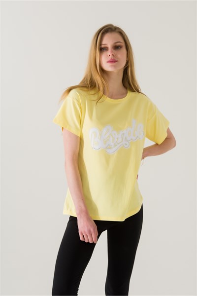 Kadın Blonde Baskılı Sarı T-shirt 21005