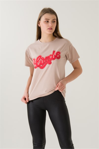 Kadın Blonde Baskılı Vizon T-shirt 21005