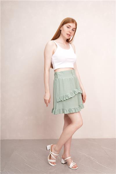 Kadın Bürümcük Kat Kat Volanlı Mini Etek 24070
