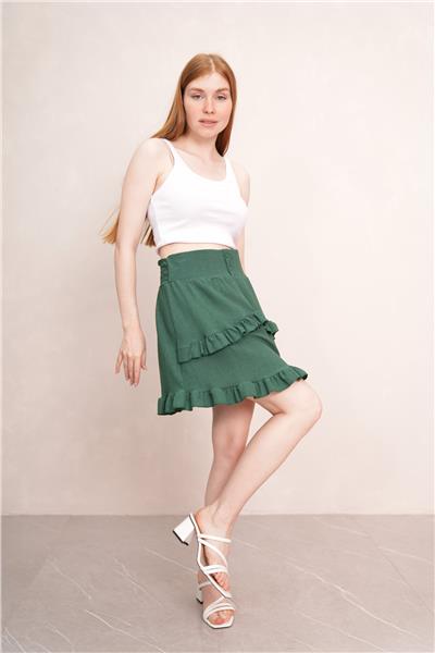 Kadın Bürümcük Kat Kat Volanlı Mini Etek 24070