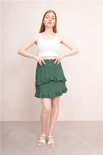 Kadın Bürümcük Kat Kat Volanlı Mini Etek 24070