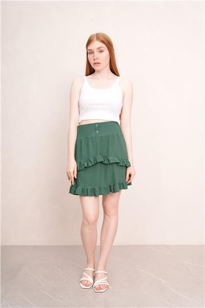 Kadın Bürümcük Kat Kat Volanlı Mini Etek 24070