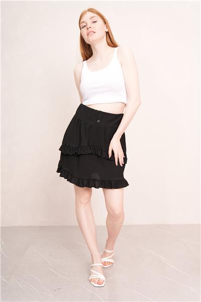 Kadın Bürümcük Kat Kat Volanlı Mini Etek 24070