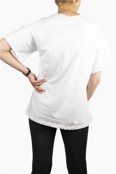 Kadın Çanta Baskılı Penye T-Shirt 21008B2 Beyaz