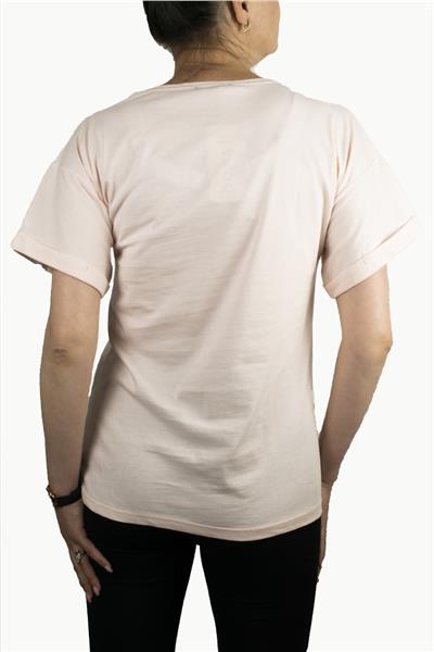 Kadın Çanta Baskılı Penye T-Shirt 21008B2 Pudra