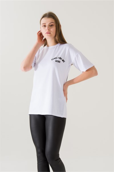 Kadın Come Find Beyaz Baskılı T-shirt 21014 Beyaz