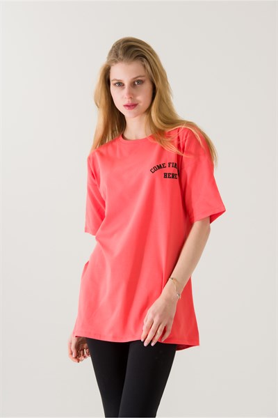 Kadın Come Find Fuşya Baskılı T-shirt 21014 Fuşya